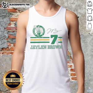 Alt Text: Jaylen Brown Boston Celtics signature name and number tank top, showcasing team pride and player style.