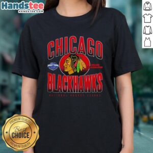 Stylish Nice Chicago Blackhawks throwback black boxy ladies tee, perfect for sports fans and casual wear.