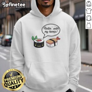 Stylish 'Pretty Rollin With My Homie' hoodie worn by a model in an urban setting, perfect for casual streetwear.