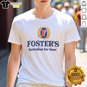 Top Foster's Australian For Beer T-Shirt featuring classic logo and vibrant colors, perfect for beer lovers and fans.