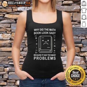 Alt Text: Stylish blues tank top featuring math book graphics, perfect for math enthusiasts and casual summer wear.