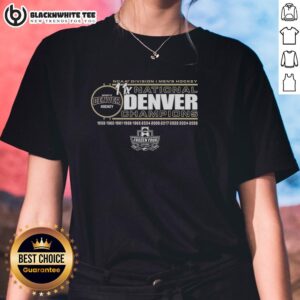 Premium Denver Pioneers Ladies Tee celebrating 11-time NCAA Frozen Four Men's Ice Hockey National Champions.