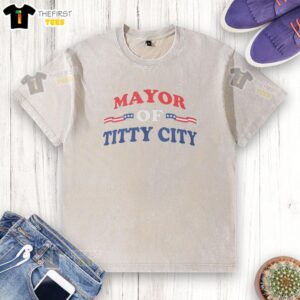Pretty Mayor of Titty City washed t-shirt featuring a vibrant design and comfortable fit, perfect for casual wear.