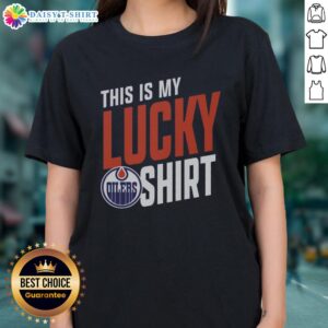 Top Edmonton Oilers This Is My Lucky Ladies Tee in blue, showcasing team pride and style for female fans.