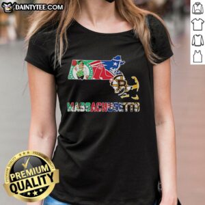 Alt Text: Nice Massachusetts sports teams graphic on a ladies tee, showcasing state pride and team spirit in stylish design.