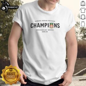 Premium Genero Adran Premier Champions Wrexham AFC Women 2025-26 T-Shirt featuring team logo and vibrant design.