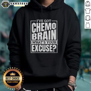 Alt Text: Original 'I've Got Chemo Brain, What's Your Excuse?' hoodie showcasing a bold, empowering design for cancer awareness.