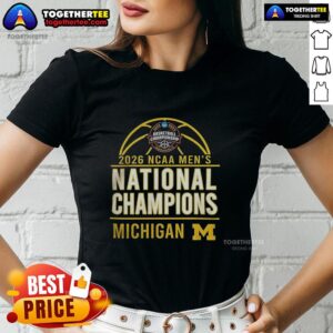 Official 2026 NCAA Men's Basketball National Champions Michigan Wolverines ladies tee featuring team logo and colors.