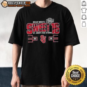 Top St John's Red Storm NCAA Men's Sweet 16 2026 March Madness T-Shirt featuring team colors and logo design.