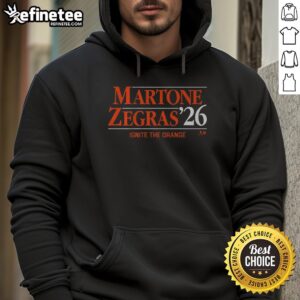 Alt Text: Premium Martone Zegras 26 Ignite The Orange Hoodie displayed on a mannequin, showcasing vibrant orange color and stylish design.