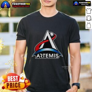 Hot Artemis Program Space Logo T-Shirt featuring a bold design and vibrant colors for space enthusiasts and NASA fans.