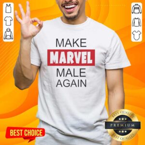 Pretty Make Marvel Male Again T-Shirt featuring bold graphic design and vibrant colors for comic book fans.