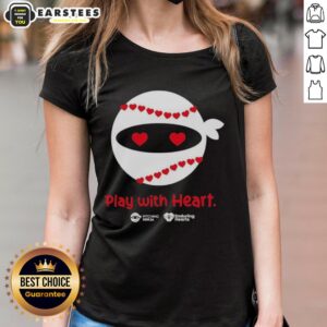 Official Pitching Ninja Play With Heart Ladies Tee showcasing a stylish design perfect for baseball fans and athletes.