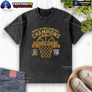 Alt Text: Original Goldsboro Cougars NCHSAA 3A Girls Basketball Champions washed t-shirt featuring team logo and colors.