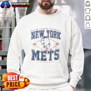 Official New York Mets Major League Baseball Cooperstown Diamond Sweatshirt in navy blue with team logo.
