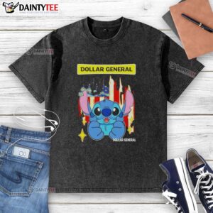 Alt Text: Cute Stitch-like Dollar General USA flag washed t-shirt, featuring a vintage design perfect for casual summer wear.