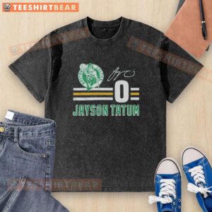 Alt Text: Awesome Celtics Jayson Tatum signature jersey washed t-shirt featuring vibrant colors and comfortable fit.