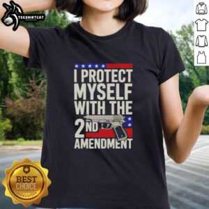 Pretty I Protect Myself With The 2nd Amendment Ladies Tee featuring a stylish design promoting gun rights for women.