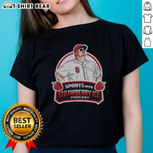 Alt Text: Official baseball with strawberry ice design on ladies tee, perfect for summer sports and casual outings.