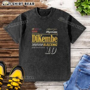 Alt Text: Hot Dikembe Racing Number 10 washed t-shirt featuring a vibrant design, perfect for fans in Gainesville, Orlando, Florida.