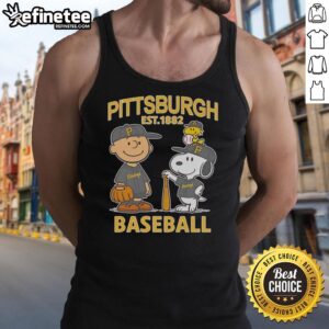 Awesome Charlie Brown, Snoopy, and Woodstock wearing Pittsburgh Pirates baseball jersey tank top, est. 1882.