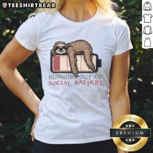 Funny Running Out of Social Battery Ladies Tee featuring a humorous design for introverts and social media lovers.