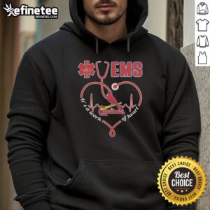 St. Louis Cardinals hoodie with stethoscope-shaped heart design, celebrating nurses with 'It's a Work of Heart' message.