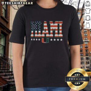 Premium Miami Hurricanes Tall Type Flag Ladies Tee showcasing vibrant team colors and stylish design for fans.