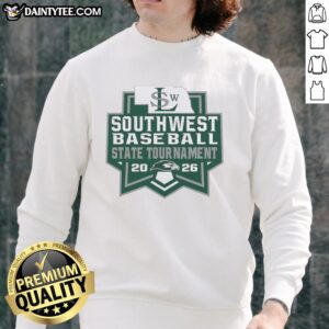 Alt Text: 2026 Original Southwest Silver Hawks Baseball State Tournament logo on a stylish sweatshirt.