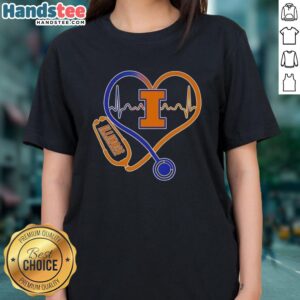 Nice Illinois Fighting Illini Heartbeat Love Nurse Ladies Tee showcasing team spirit and nursing pride in stylish design.