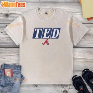 Original Atlanta Braves Memorial Ted Turner washed t-shirt featuring classic team logo and vintage style design.