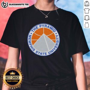 Memphis State University basketball logo on a ladies tee featuring the Good-The-Pyramid design.