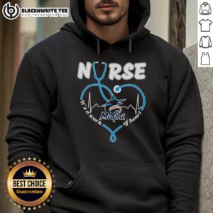 Awesome nurse in Miami Marlins hoodie with stethoscope, showcasing passion for healthcare and sports. It's a work of heart!