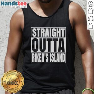 Alt Text: Official Straight Outta Rikers Island prison tank top featuring bold graphic design and comfortable fit for casual wear.