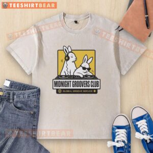 Alt Text: Nice DJ Bunny's Midnight Groovers Club Global Groove Service washed t-shirt in vibrant colors, perfect for music lovers.
