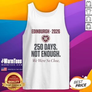 Alt Text: Premium Hearts 250 Days tank top celebrating the Scottish Premiership final day in 2026, perfect for fans.
