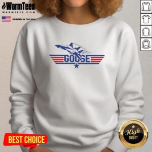 Alt Text: Retro sweatshirt featuring the iconic Goose fighter plane from Top Gun, perfect for fans of classic aviation and movies.