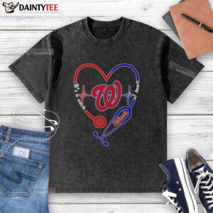 Awesome Washington Nationals Stethoscope Heartbeat T-Shirt showcasing a unique design for baseball fans and healthcare workers.