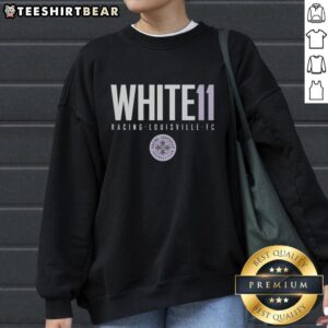 Alt Text: Good White 11 Racing Louisville FC sweatshirt showcasing team logo and stylish design for fans and athletes.