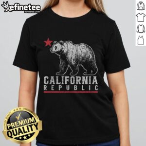 Alt Text: Vintage California Republic tee featuring a bear and star design, perfect for stylish ladies who love California.