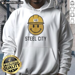 Top Icon Steel City 412 Smiley Hardhat Hoodie featuring a vibrant smiley design for stylish workwear.