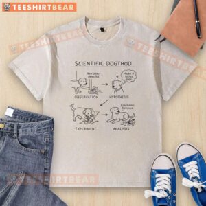 Alt Text: Funny scientific dogthod t-shirt featuring a humorous canine research method design for dog lovers.
