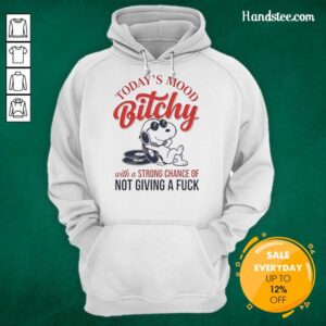 Alt Text: Premium Snoopy hoodie featuring 'Today's Mood: Bitchy with a Strong Chance of Not Giving a F*ck' graphic design.