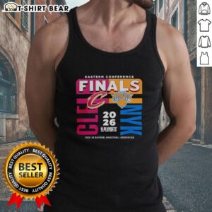 2025-26 NBA Eastern Conference Finals tank top featuring Cleveland Cavaliers vs New York Knicks design.