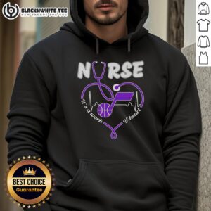 Awesome Utah Jazz nurse hoodie featuring a stethoscope-shaped heart design, perfect for basketball and healthcare fans.