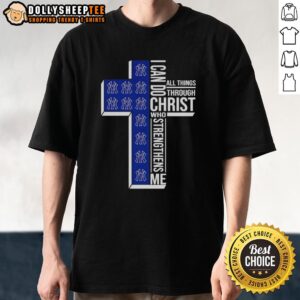 Good New York Yankees I Can Do All Things Through Christ T-Shirt featuring a cross design and team logo.