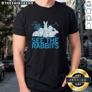 Premium See The Rabbits blue vintage t-shirt featuring a whimsical rabbit graphic and classic fit design.