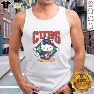 Cute Hello Kitty X Chicago Cubs pitch tank top featuring a playful design, perfect for fans and summer wear.