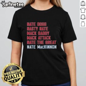 Good Nathan MacKinnon Mack List Colorado Avalanche Ladies Tee, featuring vibrant team colors and stylish design for fans.