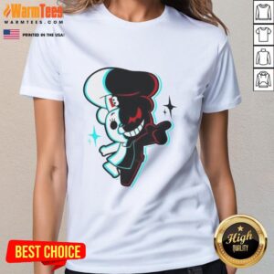 Alt Text: Premium Danganronpa Monokuma Ladies Tee featuring vibrant design and comfortable fit for fans of the series.
